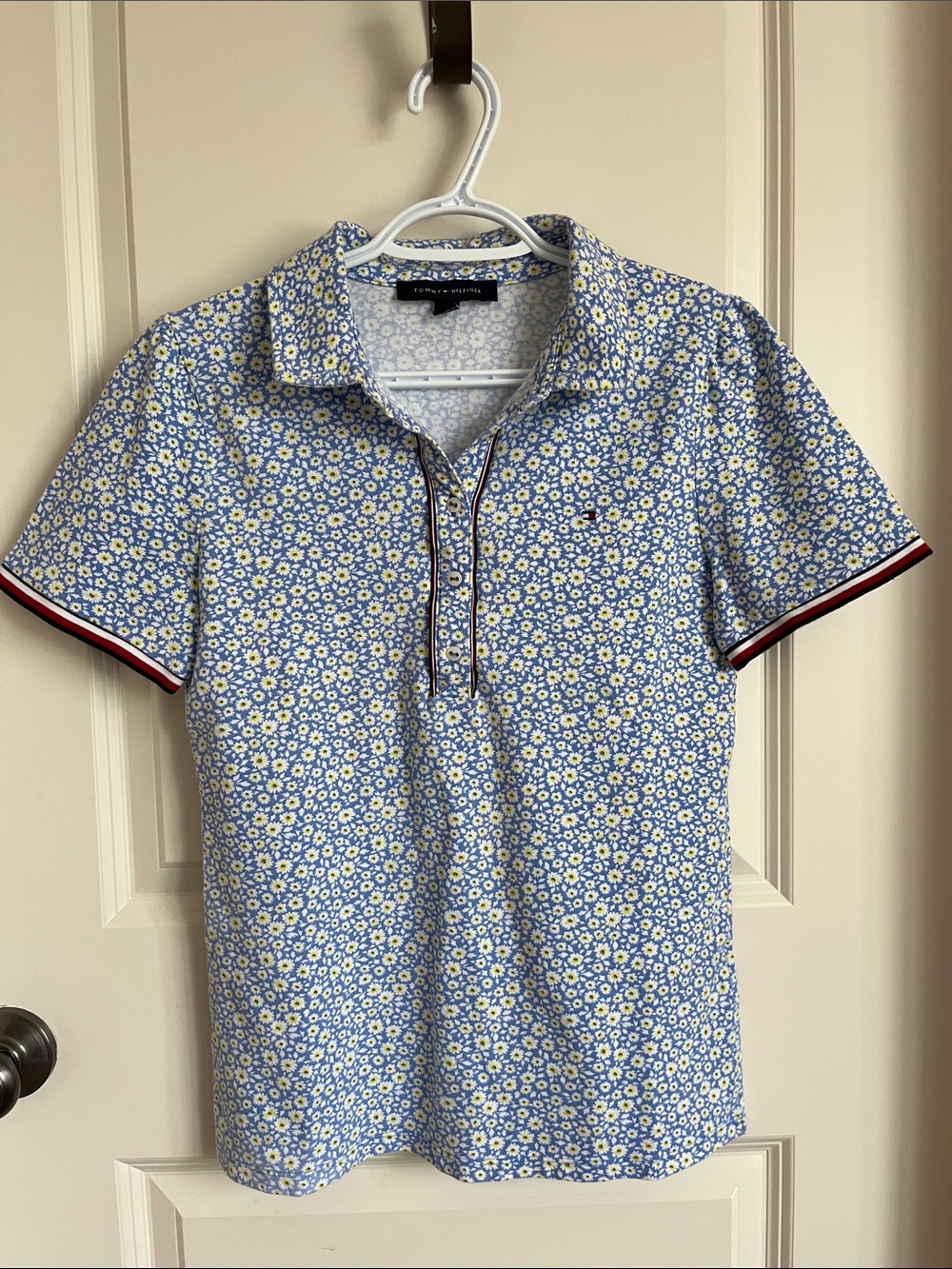 Tommy Hilfiger Light Blue Floral Polo with Yellow Accents